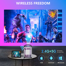 Load image into Gallery viewer, Unitedtime Android Portable Projector with WiFi and Bluetooth Native 1080p Support 4K 12000 Lumens Portable Integrated Folding Handheld bracket, for Home Theater Support HDMI, USB, PC, TV Box, iOS &amp; Android Phone.Model:TZ2