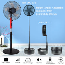 Load image into Gallery viewer, Desk and table fan, Battery Powered Pedestal Fan,Foldable and Adjustable Height Air Circulator flool Fan for Outdoor, Courtyard, Beach, Tent, Travel, Room, Kitchen,4 Speeds, with Timer night light Remote(UT10)