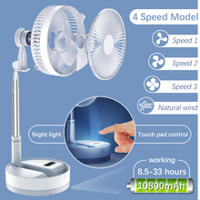 Load image into Gallery viewer, Desk and table fan, Battery Powered Pedestal Fan,Foldable and Adjustable Height Air Circulator flool Fan for Outdoor, Courtyard, Beach, Tent, Travel, Room, Kitchen,4 Speeds, with Timer night light Remote(UT10)